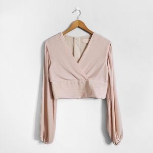 KEEPSAKE THE LABEL Revolve Pink Pleated Surplice Cropped Blouse